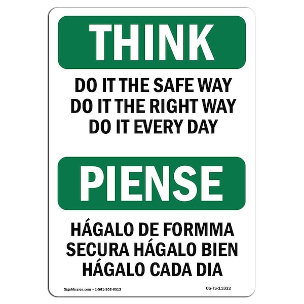 OSHA THINK Sign, Do It Safe Way Bilingual, 5in X 3.5in Decal, 10PK, 3.5" W, 5" L, Landscape, PK10